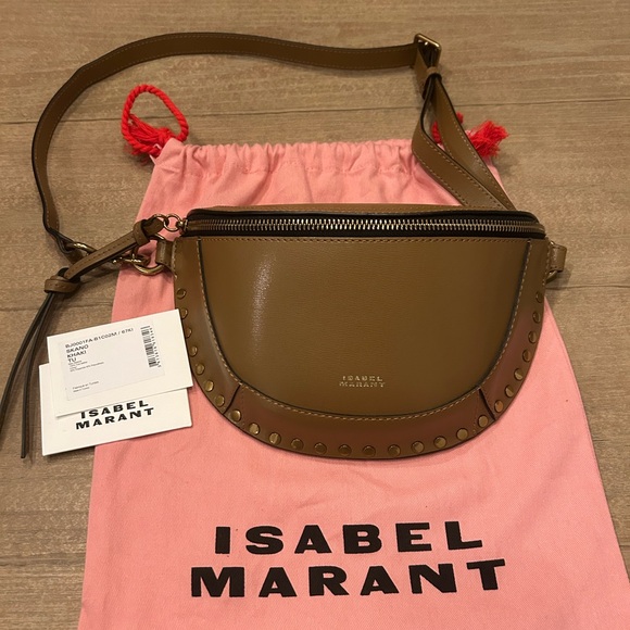 NWT Isabel Marant Skano leather stud crossbody bag in khaki - Picture 7 of 9